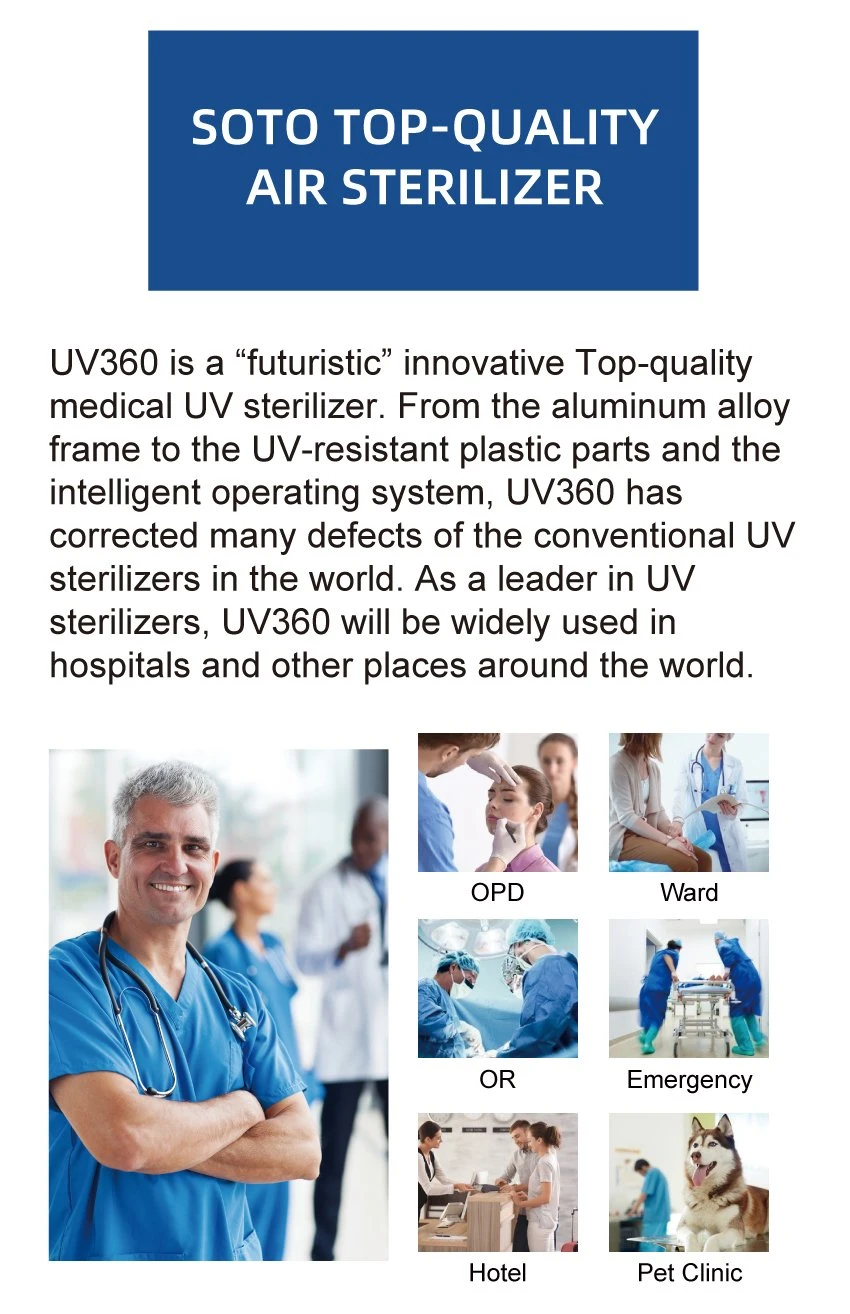 Soto-UV360 Medical UV Sterilizer Air Purifier Air Cleaner Air Disinfector Floor Standing Medical Air Purifier