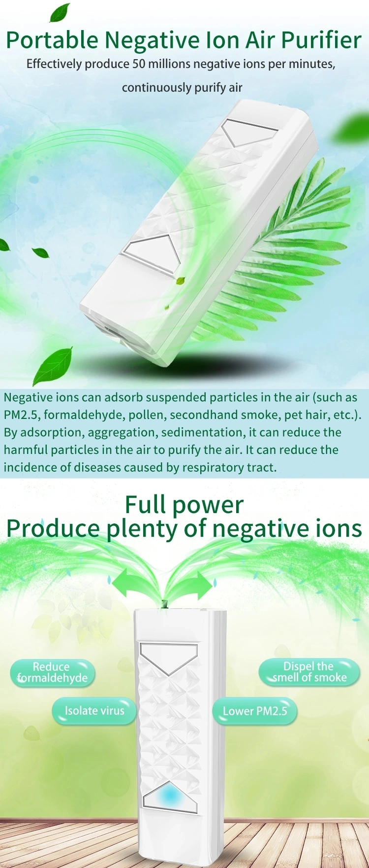 2020 New Product Mosquito Repeller Small Personal Neck Anion Negative Ion Air Purifier Ionizer
