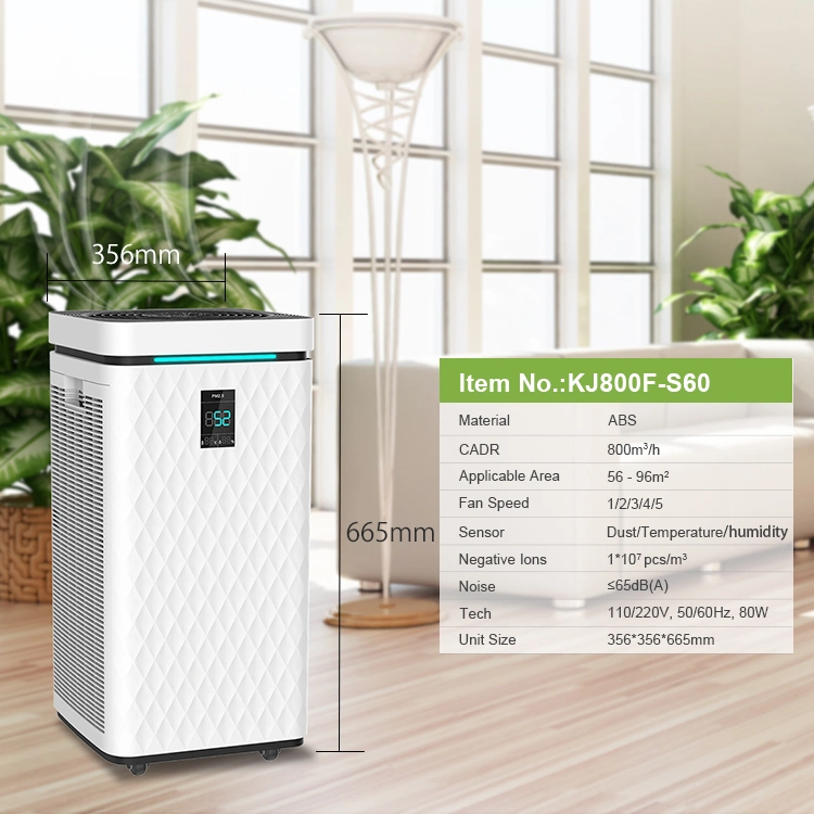 Hot Sale Anion Negative Ion H13 HEPA Filter Home Office Air Purifier for 56-96 M2 Coverage Area