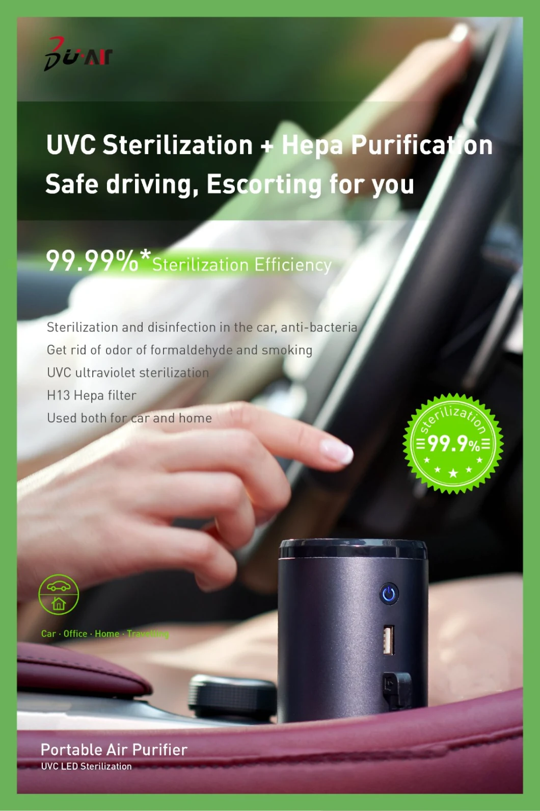 2020 UVC Table Car HEPA Portable Disinfection Air Purifier