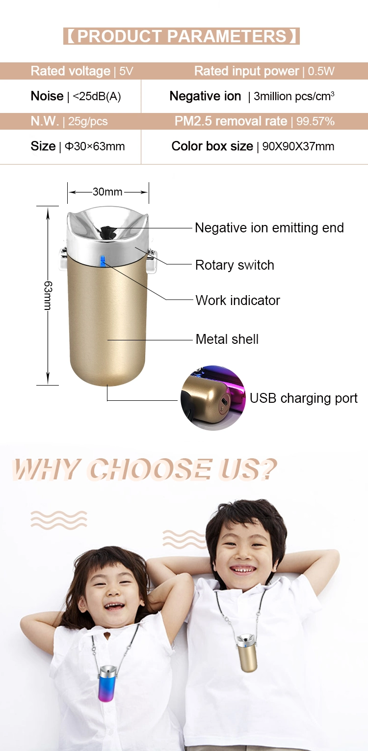 Best Seller 2020 Sterilizer Diffuser UV Air Activated Necklacebon USB Charger Ashtray Aroma Wireless Necklace Purifiers