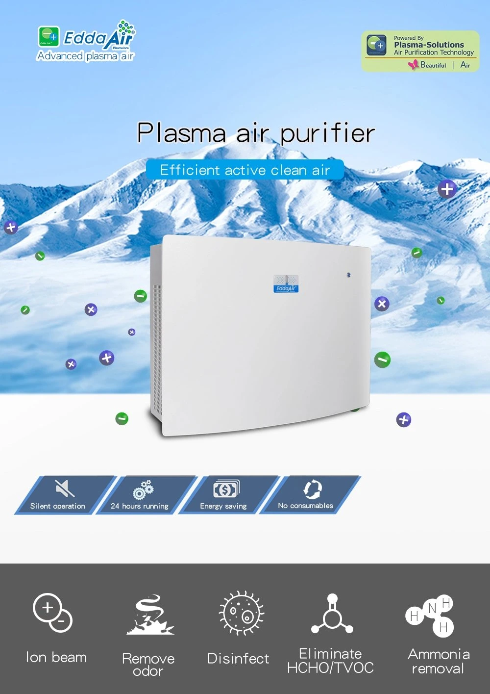 Plasma Technology Wall-Mounted Home Movable Air Filter Air Cleaner Air Purifier with HEPA Filter