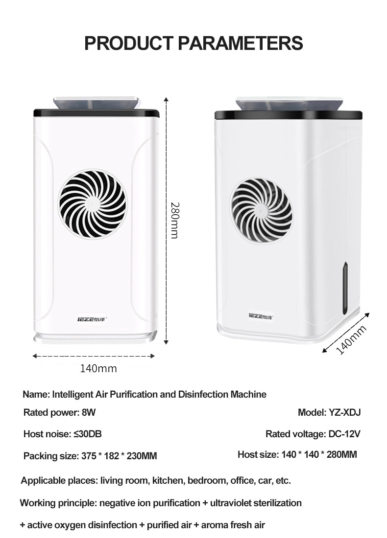 3u HEPA Carbon Portable Table Car Ozone Negative Anion Bluetooth Air Cleaner