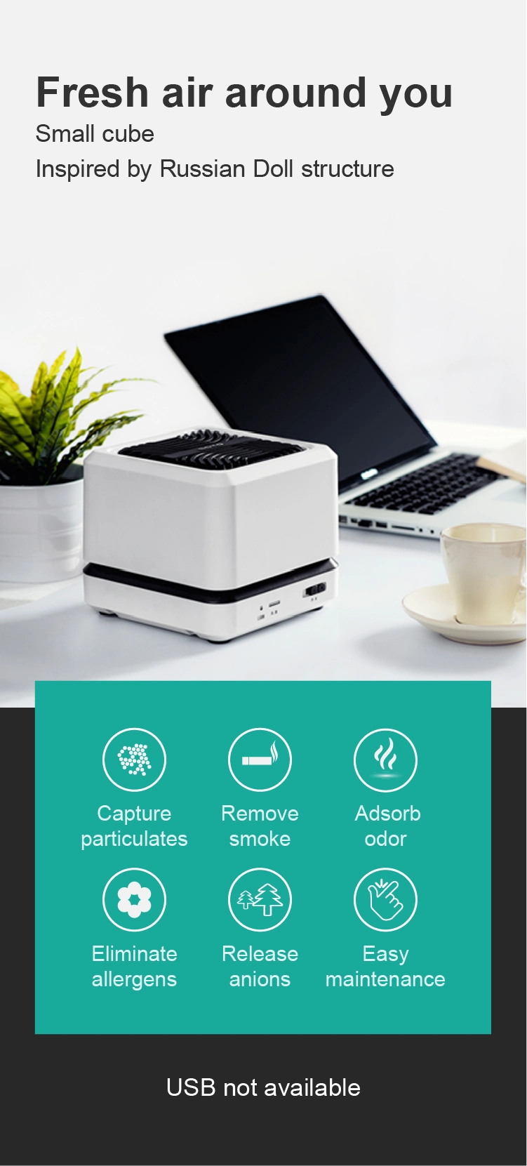 Soto-Jx101b Air Purifier True HEPA Carbon Filter Negative Ion Tabletop Desktop Air Cleaner