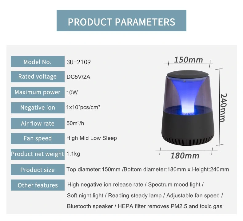 3u Bluetooth Speaker Air Purifier Aroma Desktop Air Cleaner