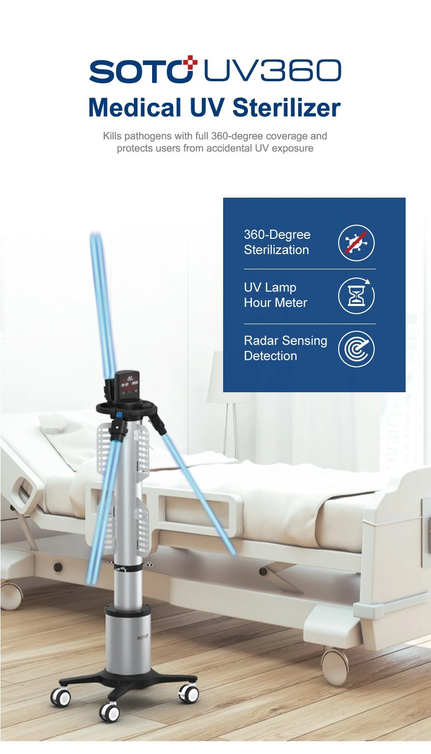 Soto-UV360 Medical UV Sterilizer Air Purifier Air Cleaner Air Disinfector Floor Standing Medical Air Purifier