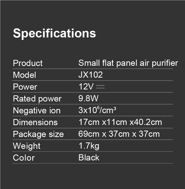Soto-Jx102 Air Purifier True HEPA Carbon Filter Negative Ion Tabletop Small Flat Panel Desktop Air Cleaner