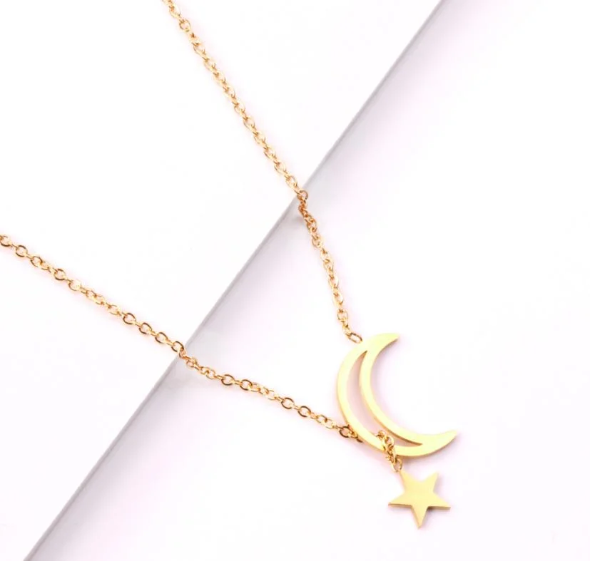 Best Selling in Amazon Custom Necklace Jewelry Stainless Steel Gold Charm Moon Necklace Pendant