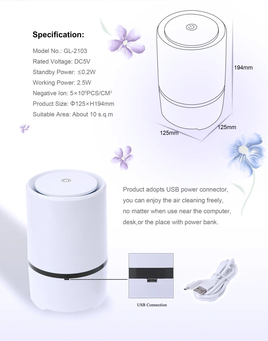 Desktop Air Purifier Air Cleaner Aroma Diffuser