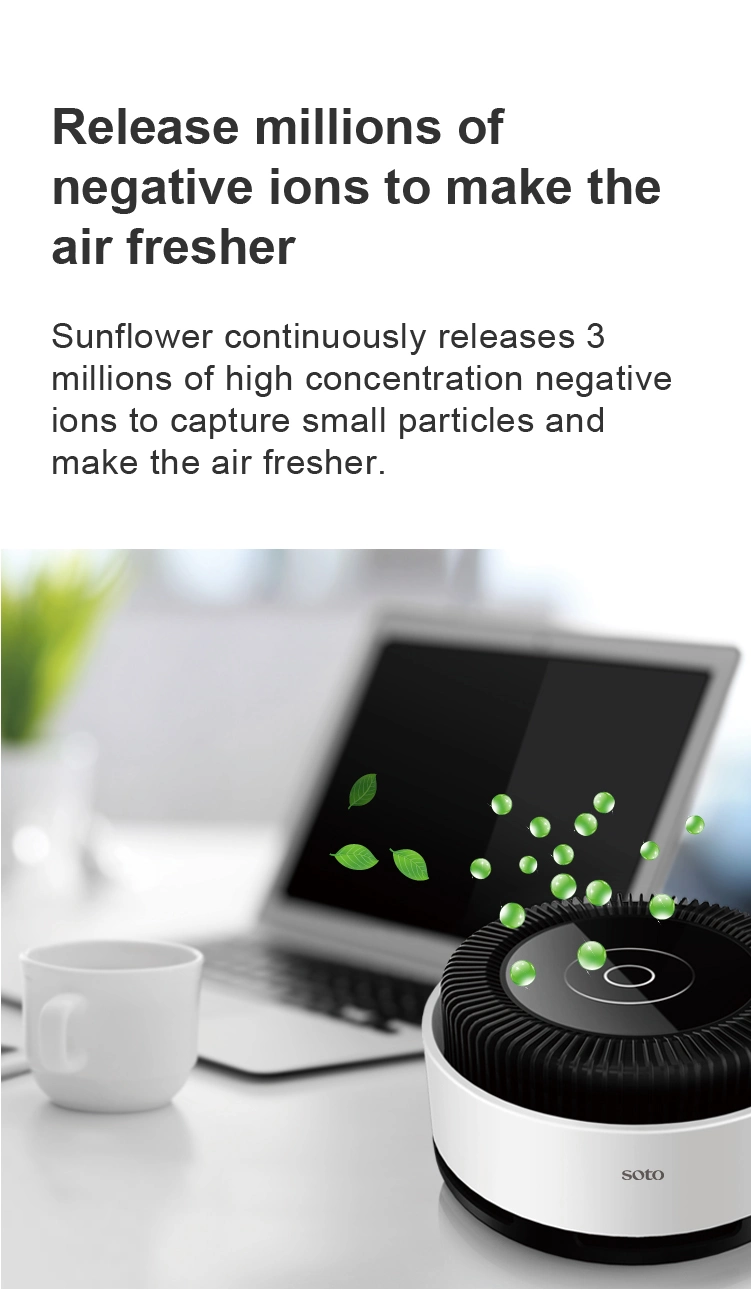 Soto-Qx3a Air Purifier True HEPA Carbon Filter Without Battery Sunflower Desktop Air Cleaner