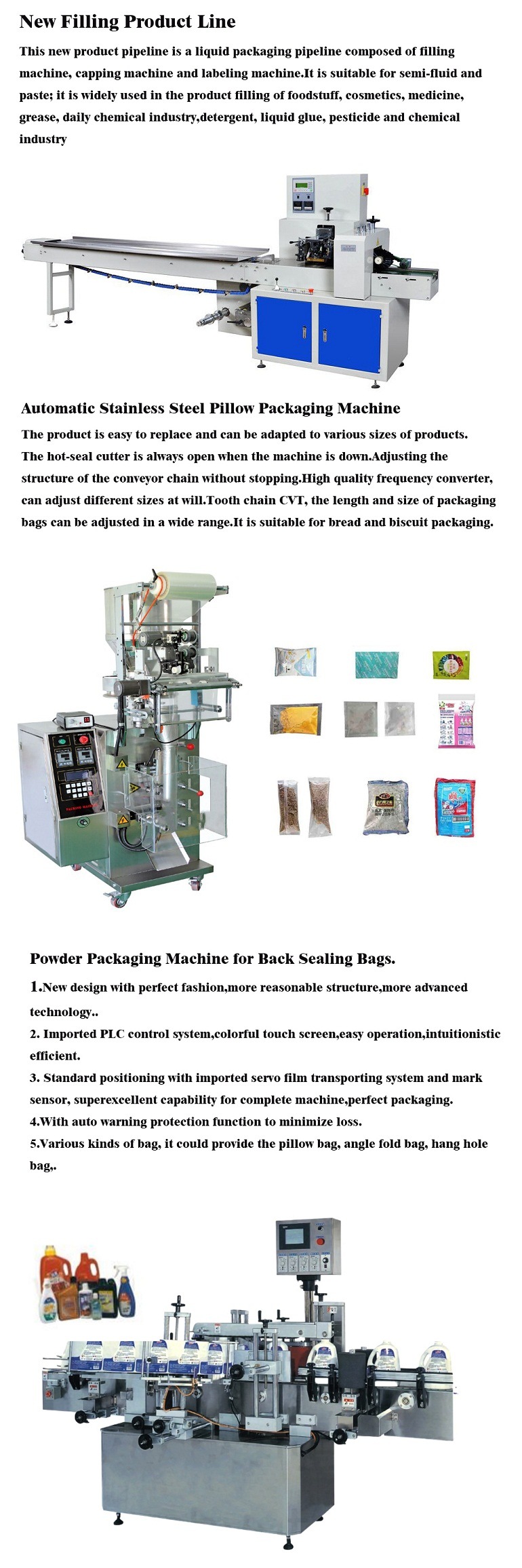 Automatic Back Sealing Bags Powder Packing Machine