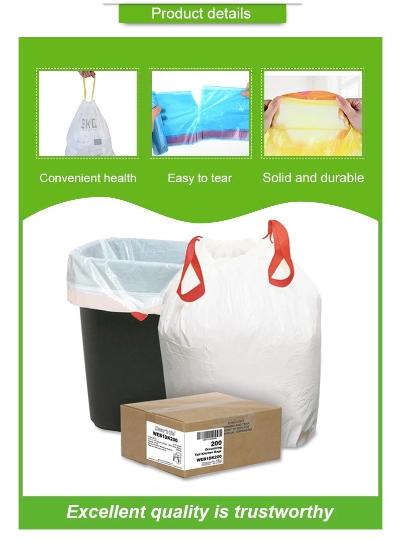 Black & White HDPE Drawstring Garbage Bag LDPE Plastic Trash Bag with Drawstring