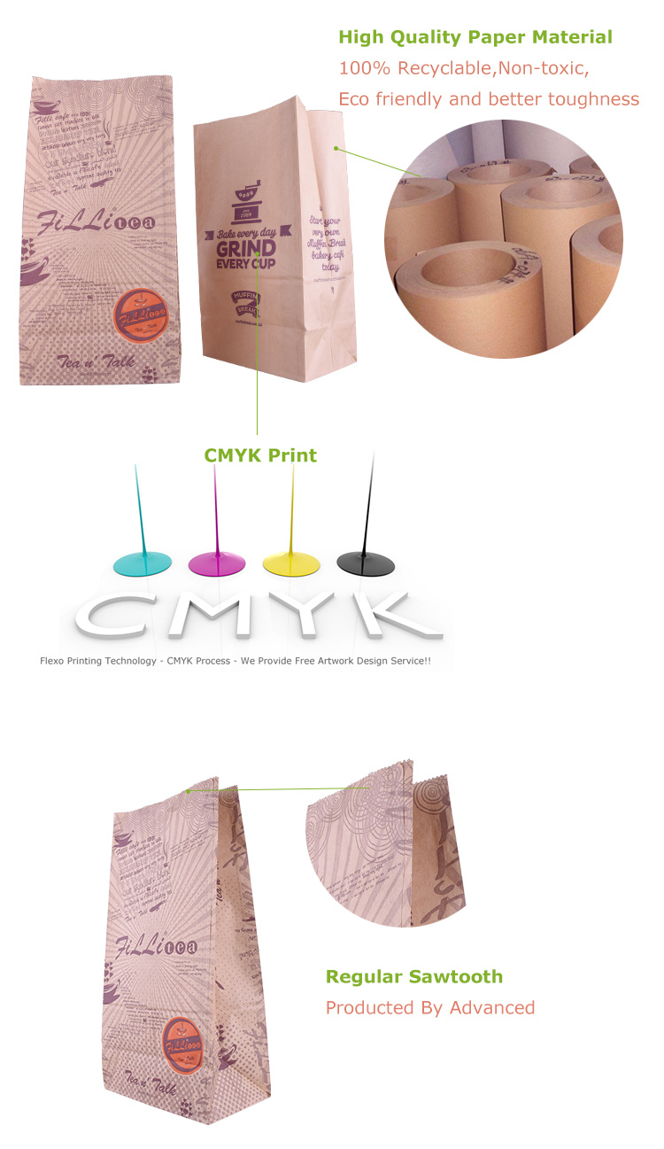 Custom Printed Packaging Paper Flour Bags Bread Paper Bag Packaging