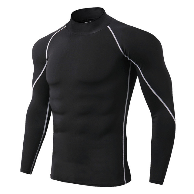 Men's 90% Polyester Milk&#160; Fiber&#160; High-Collared Fitness/Gym Long-Sleeve Sport Running Elastic Quick Dry Long-Sleeve T-Shirt with Stand-up Collar