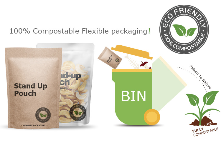 Biodegradable Zipper Bags Coffee Stand up Bags Kraft Paper Bags with PLA