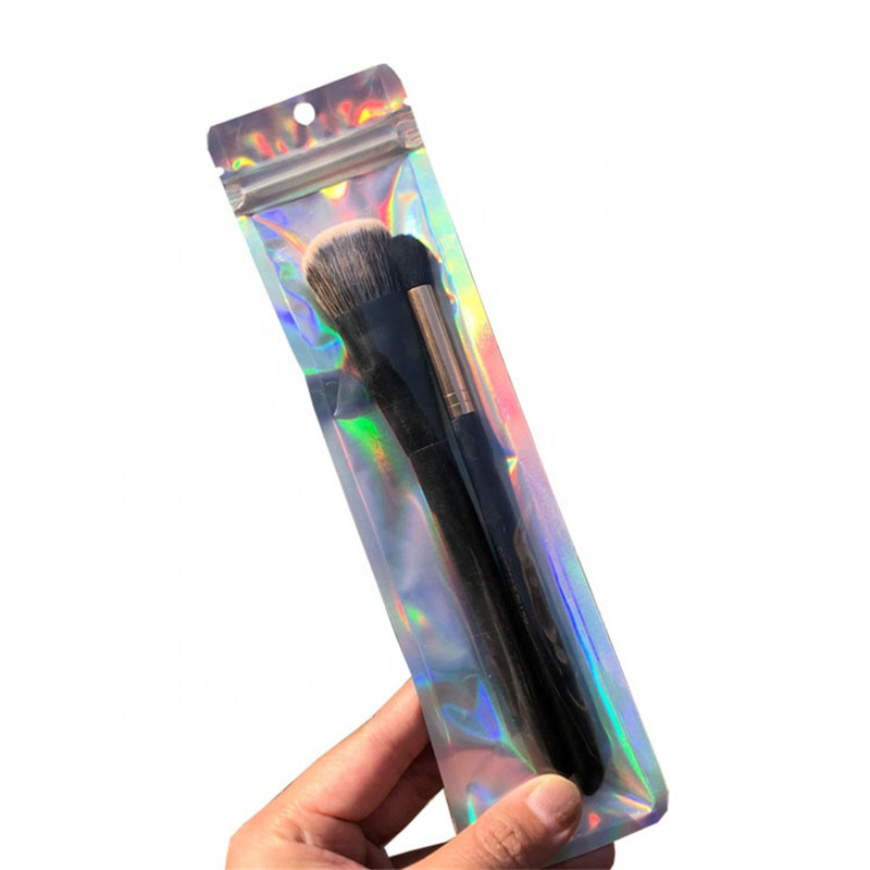 Holographic Flat Zip Lock Pouch Bags for Makeup Brush