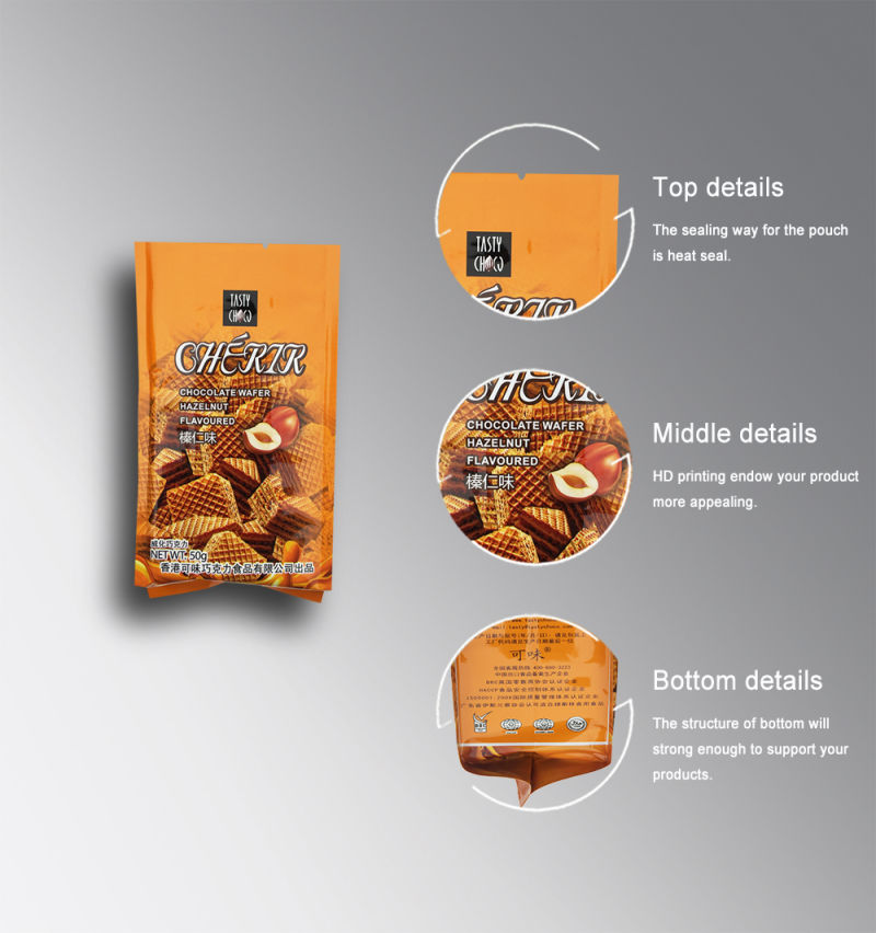 Plastic Food Packaging Pouches Four Side Seal Bags for Waffles