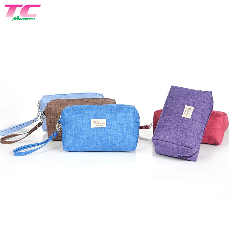 Fashion Portable Ladies Tote Makeup Pouch Zipper Travel Canvas Cosmetic Bag with Handle