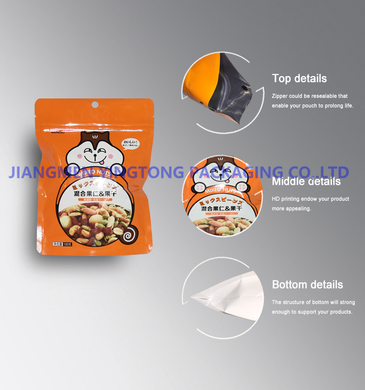 Plastic Mylar Food Bags Stand up Zipper Pouches for Nuts