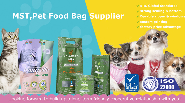 High Quality Plastic Dog Food Packaging Block Bottom Dog Food Bag with Zipper