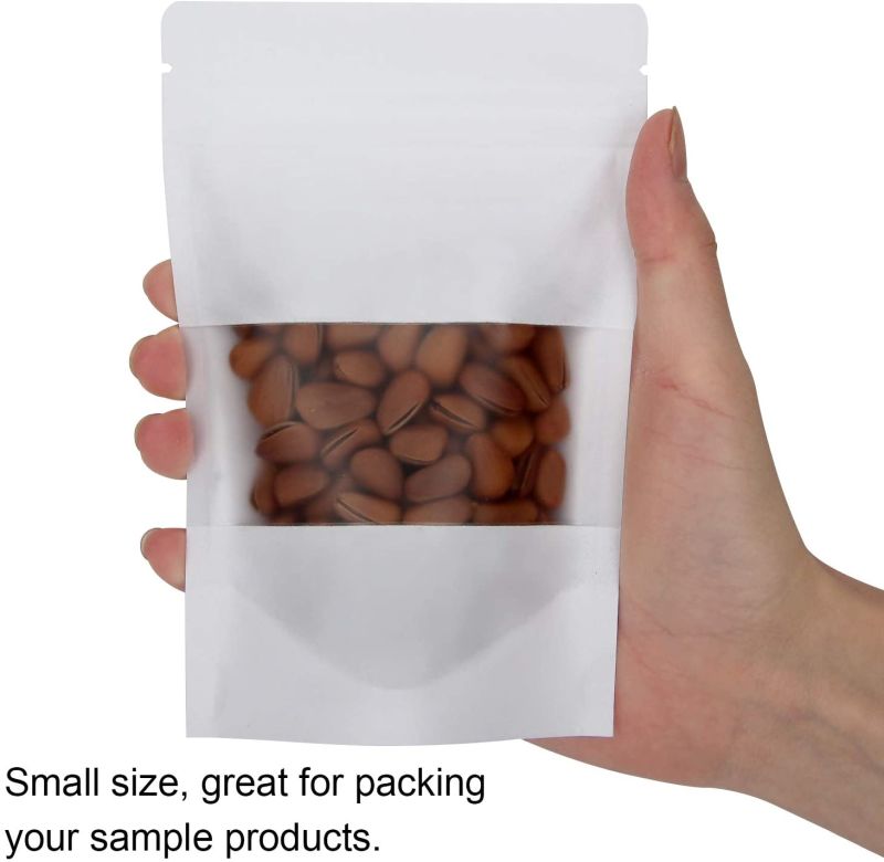 Reusable Zip Lock Paper Pouches with Matte Window White Kraft Stand up Pouch Bags