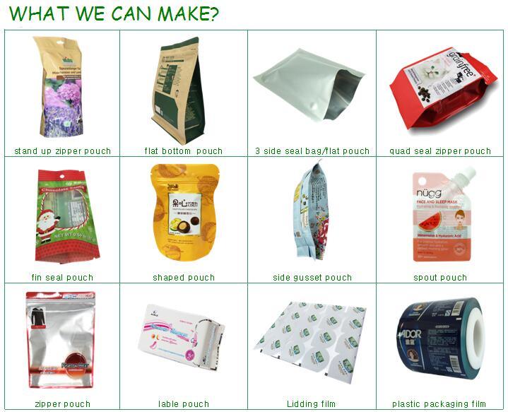 Plastic Food Packaging Bags Stand up Doypack Pouches with Zipper