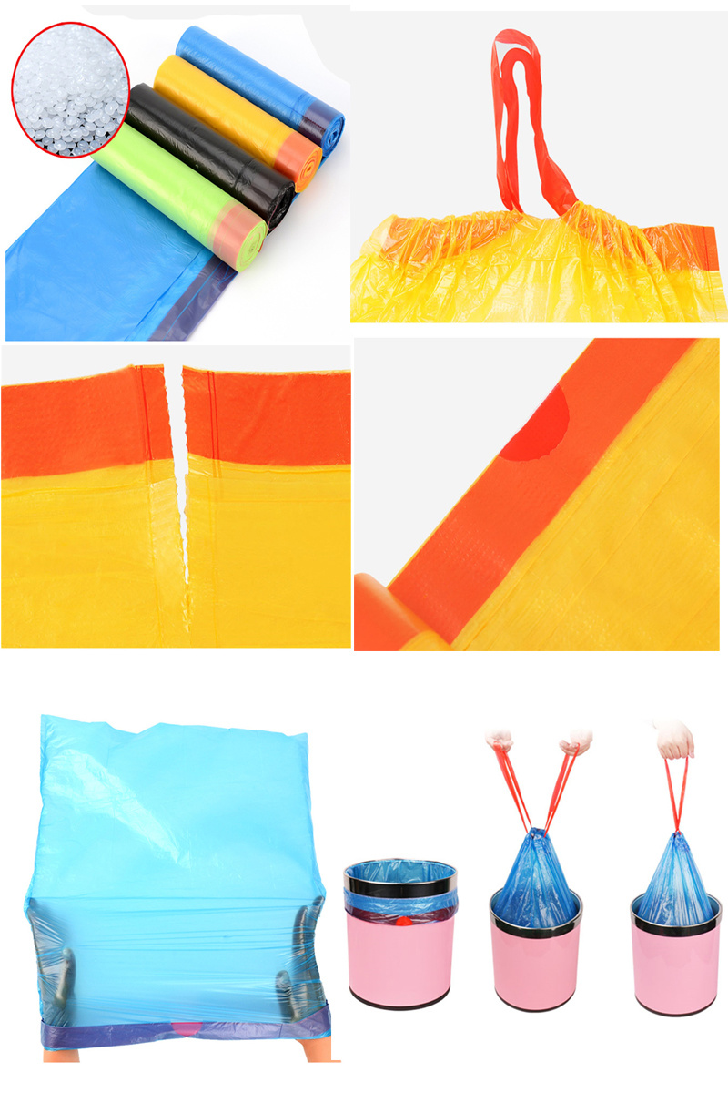 Eco-Friendly HDPE LDPE Plastic Drawstring Garbage Bag Trash Bag on Roll