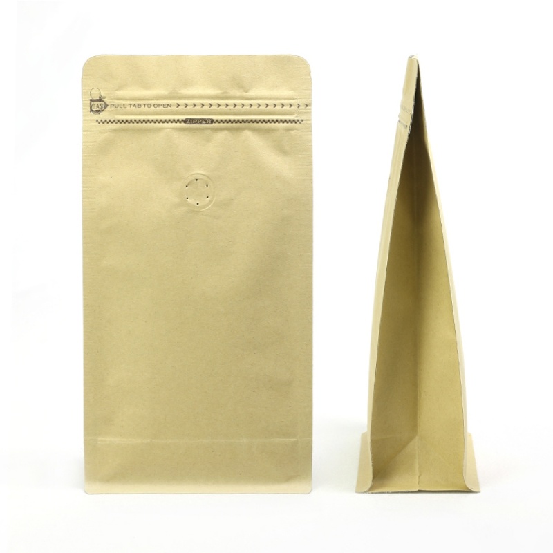 Biodegradable Kraft Paper Flat Bottom Packaging Bags for Food