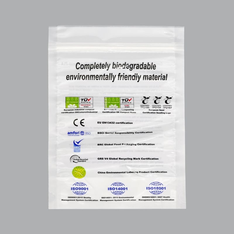 Eco-Friendly 100% Compostable Stand up Pouches Laminated Bag with Zipper