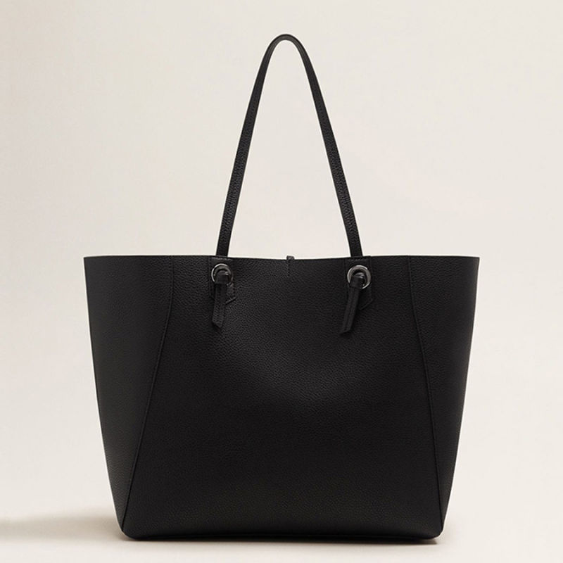 Contrast Design PU Tote Bag with Zipper Opening