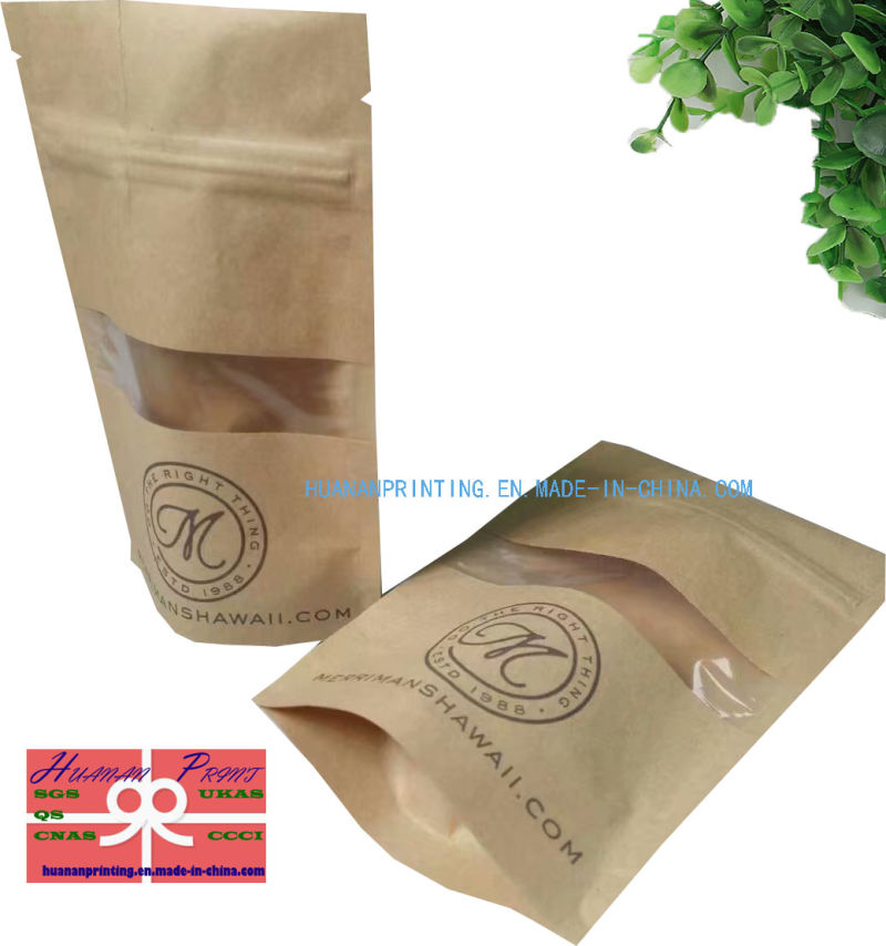 White Kraft Paper Stand up Zipper Bags with Rectangle Window