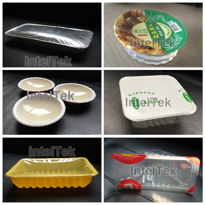 Pneumatic Plastic Film Liquid Yogurt Juice Milk Food Box/Tray /Bowl/Cup/ Container Packing Sealer Sealing Machine