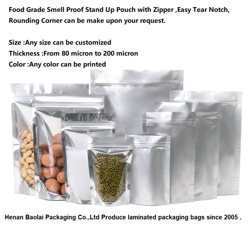 Aluminum Foil Stand up Bags for Food Package Poly Bags Zip Lock Bags
