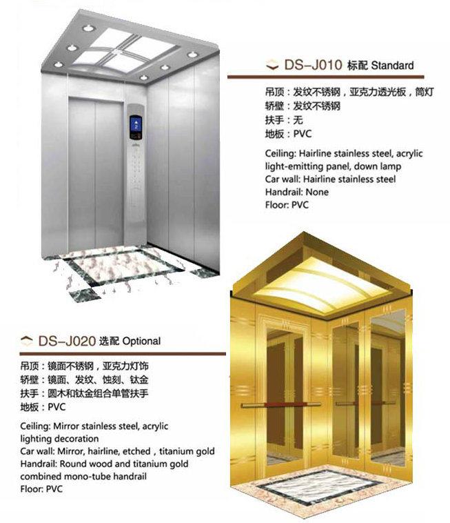Eching Stainless Steel Gearless Home Lift Passenger Elevator with Machine Room