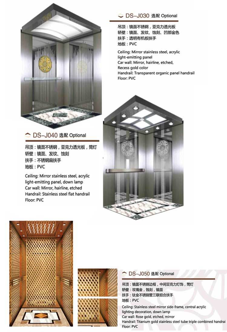 Hot Sale Vvvf Machine Room Passenger Lift with Tatinum Etching Stainless Steel