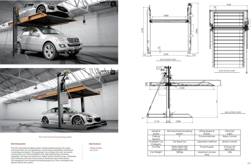 Automatic Two Post Hydraulic Lift Parking Home Garage Smart Parking