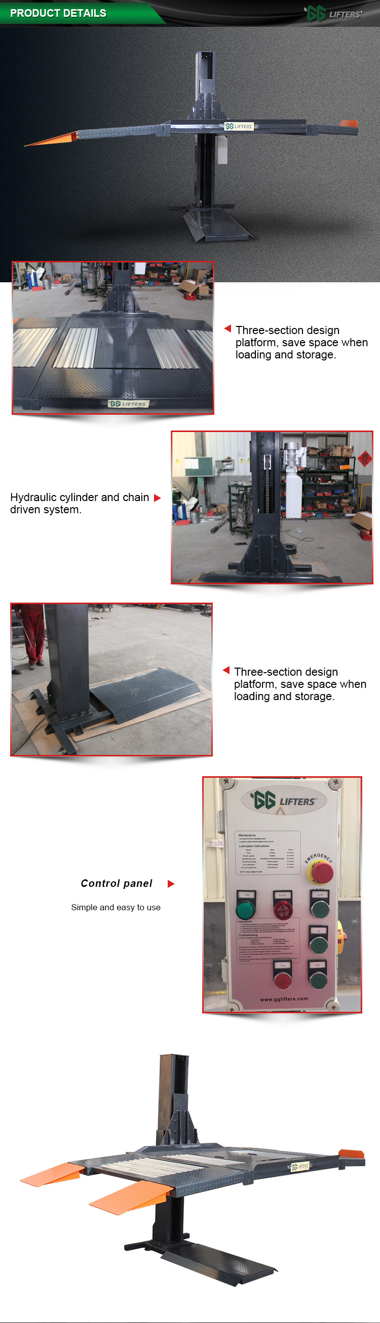 CE Approved GG Single Side Post Car Lifter for Vehicle Parking