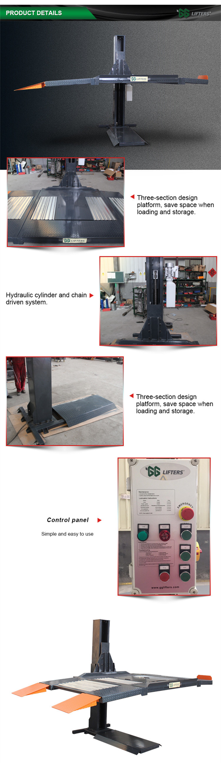 2000kg lifting capacity Wave plate one 1 post car parking lift with 2 year Warranty