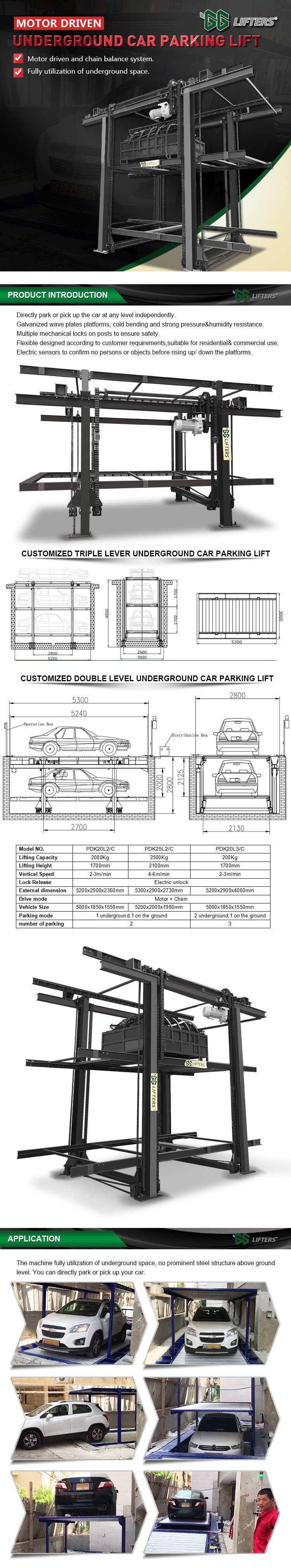2 stage pit type car parking lift for home use