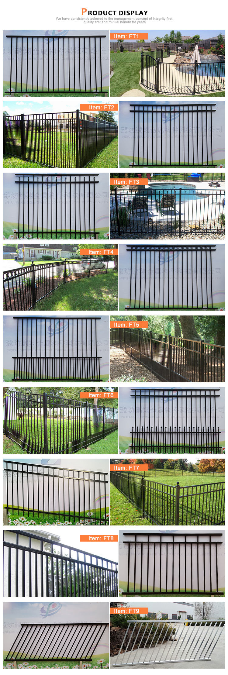 Artical Welded Outdoor Wrought Iron Fence for Garden Residential House