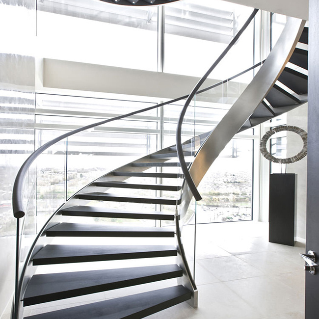Interior Home Use Staircase Tempered Glass Curved Staircase Modern Staircase