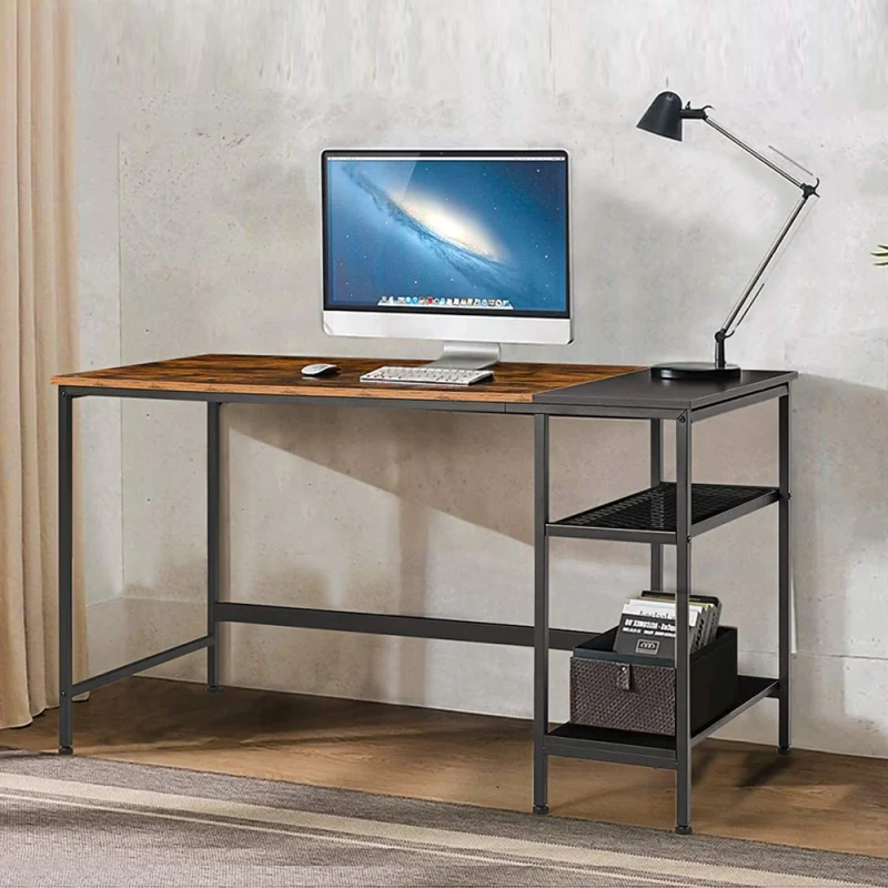 Wooden Metal Frame Computer Desk with Bookcase Furniture for Office and Home