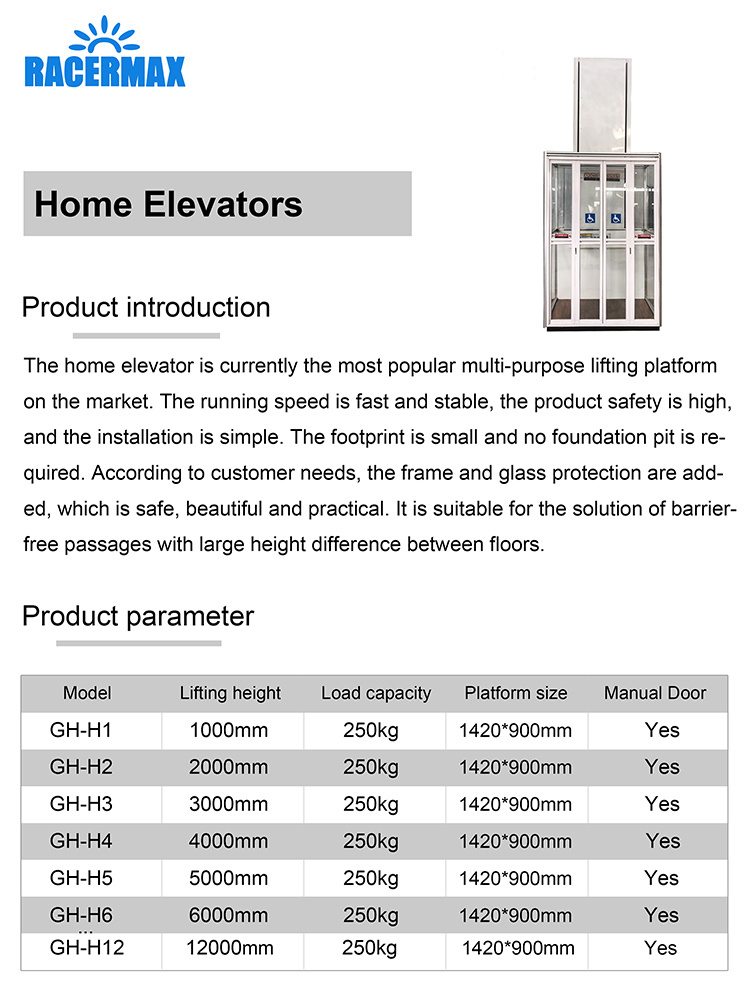 Racermax 4m Cheap Small Home Elevator Lift for Senior Citizens