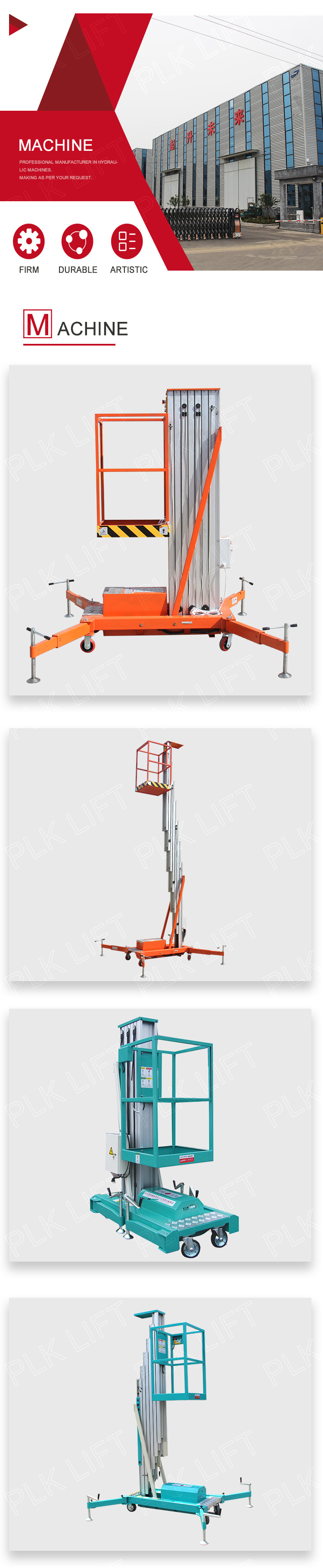 10m Street Light Lift Hydraulic Vertical Lift Mobile Electric Ladder Lift