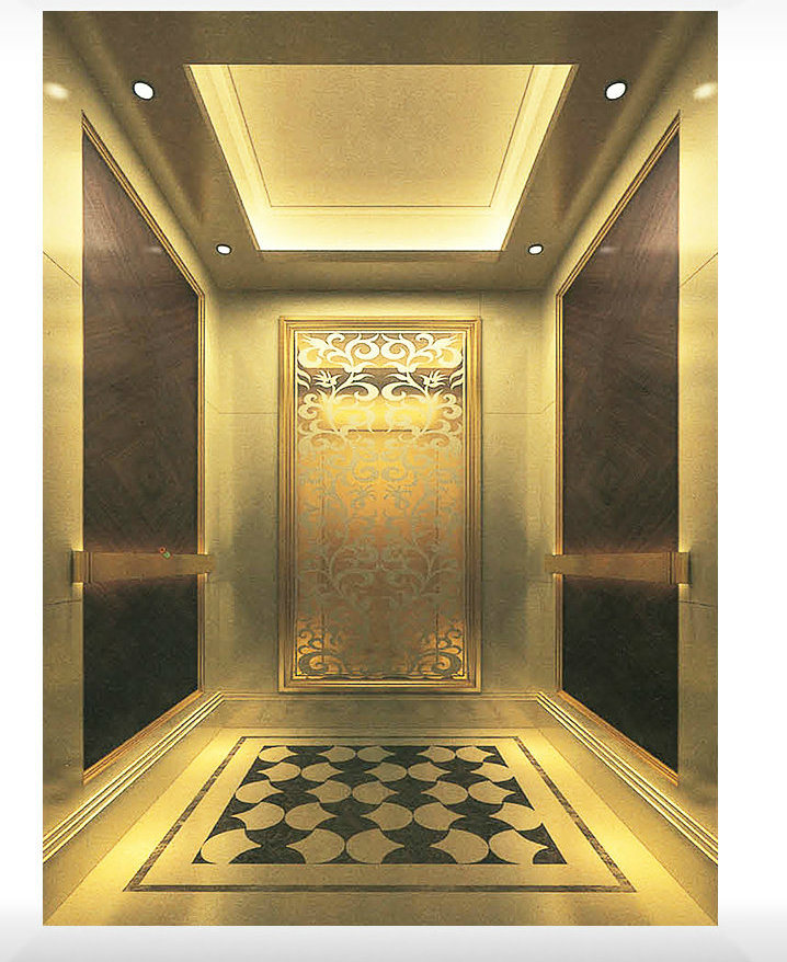 Machine Roomless Passenger Elevator with Golden Titanium Etching Cabin