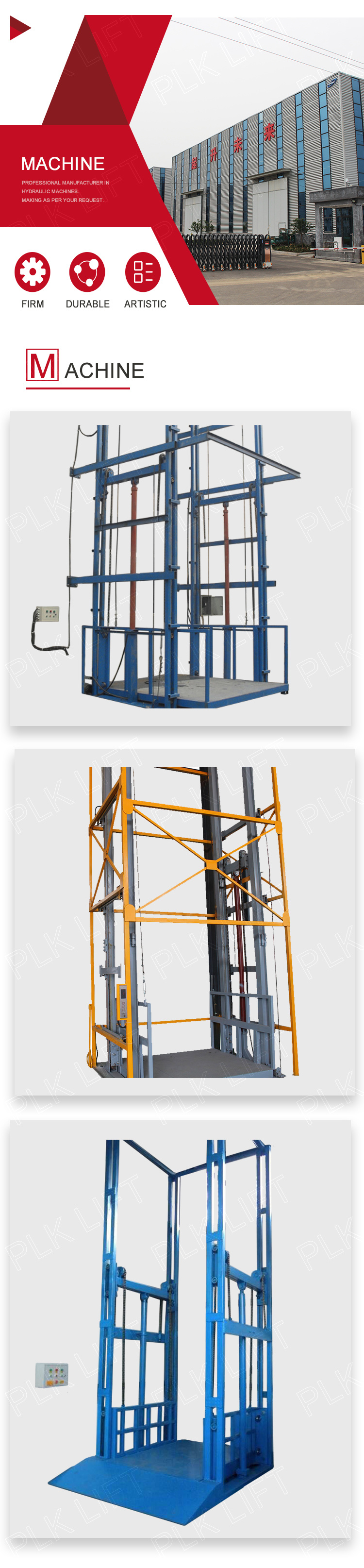 500kg 2000kg Hydraulic Electric Industrial Material Lift Freight Elevator