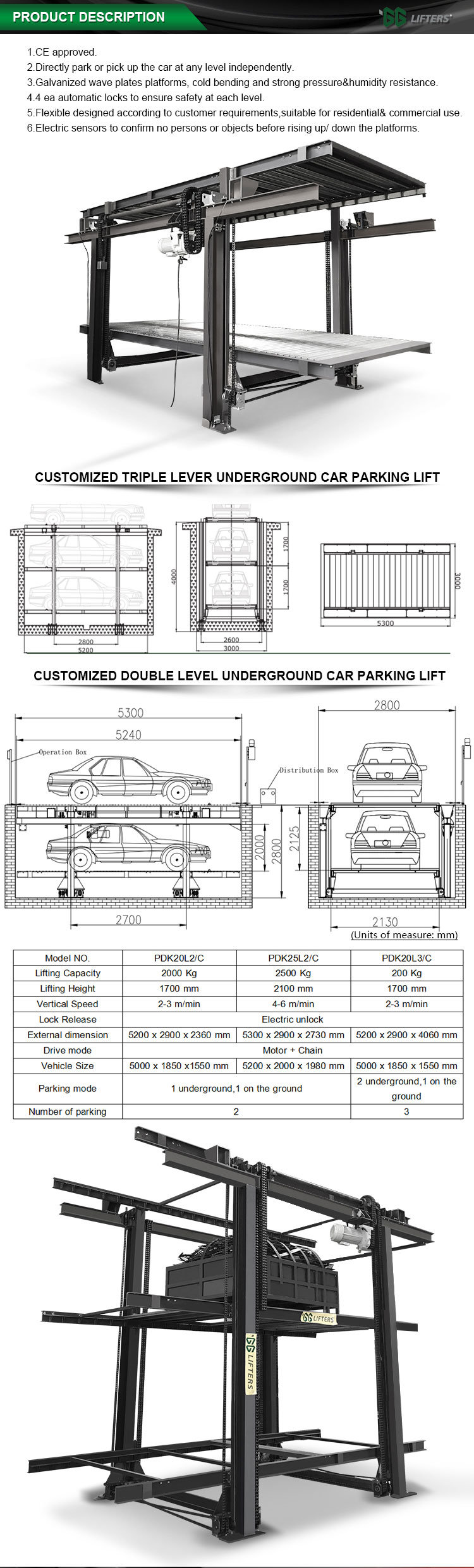 home use 2 cars in ground car lift