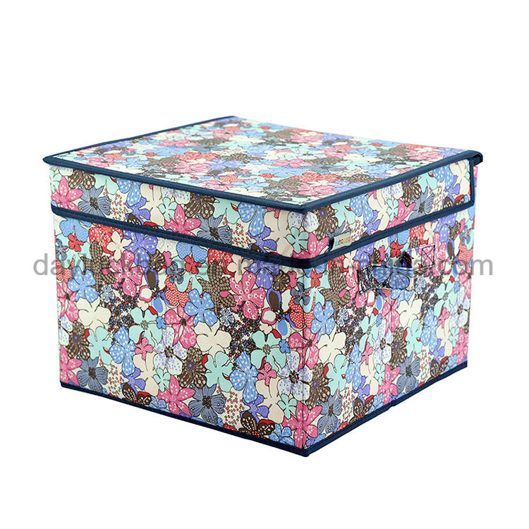 Waterproof Canvas Folding Cube Storage Fabric Box for Book Toy Cloth Sundries with Dual Handles