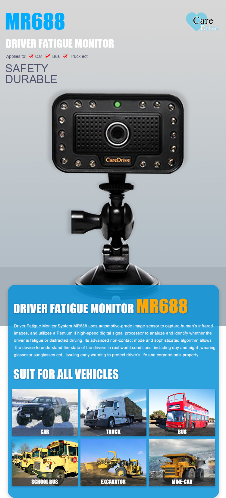 Mr688 Vehicle Speed Limit Alarm, Anti Sleep Car Alarm with Security Camera