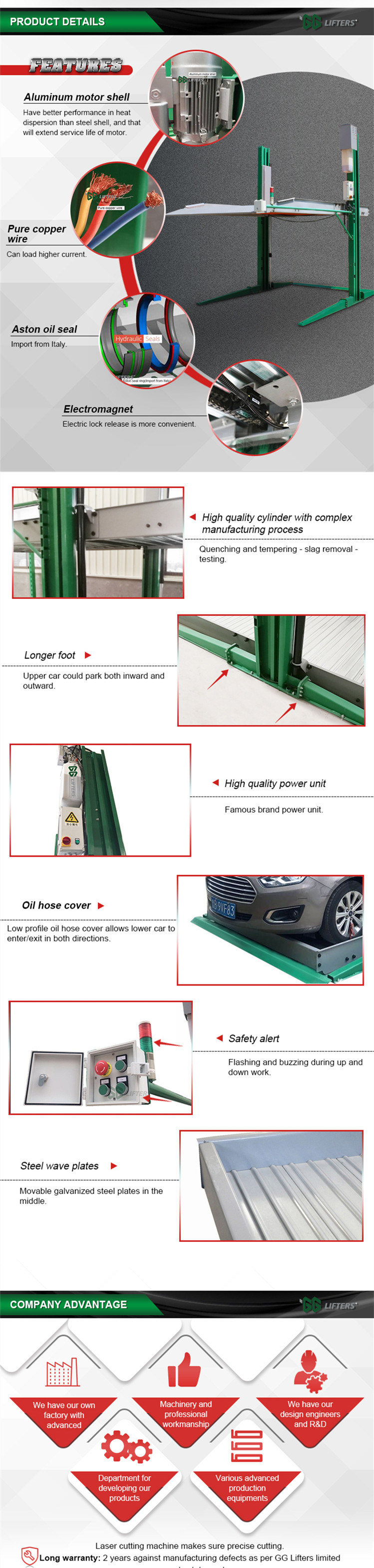 CE Approved GG Two Post Car Lift for Vehicle Parking